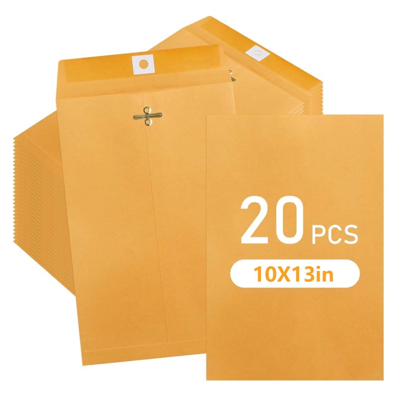 Bazyrock 20 Pack 10x13 Inch Manilla Envelopes, Kraft Envelopes with Clasp Closure and Gummed Seal, 28lb Large Brown Mailing Envelopes for Office, School, Business, and Home Use - Image 1